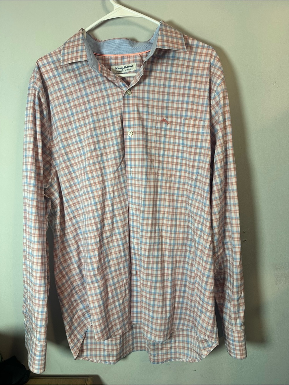 Tommy Bahama Sarasota Stretch Coral And Blue Size Large Button Up